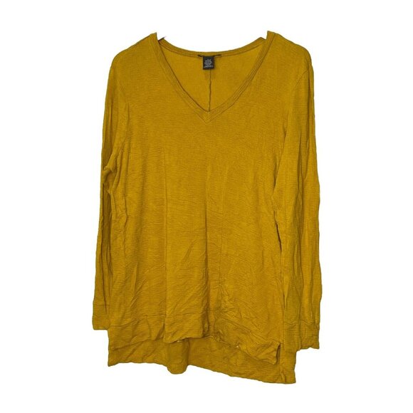 Adrianna Papell Womens Blouse Tunic Long Sleeve Mustard Yellow Top Size Large - Picture 1 of 9